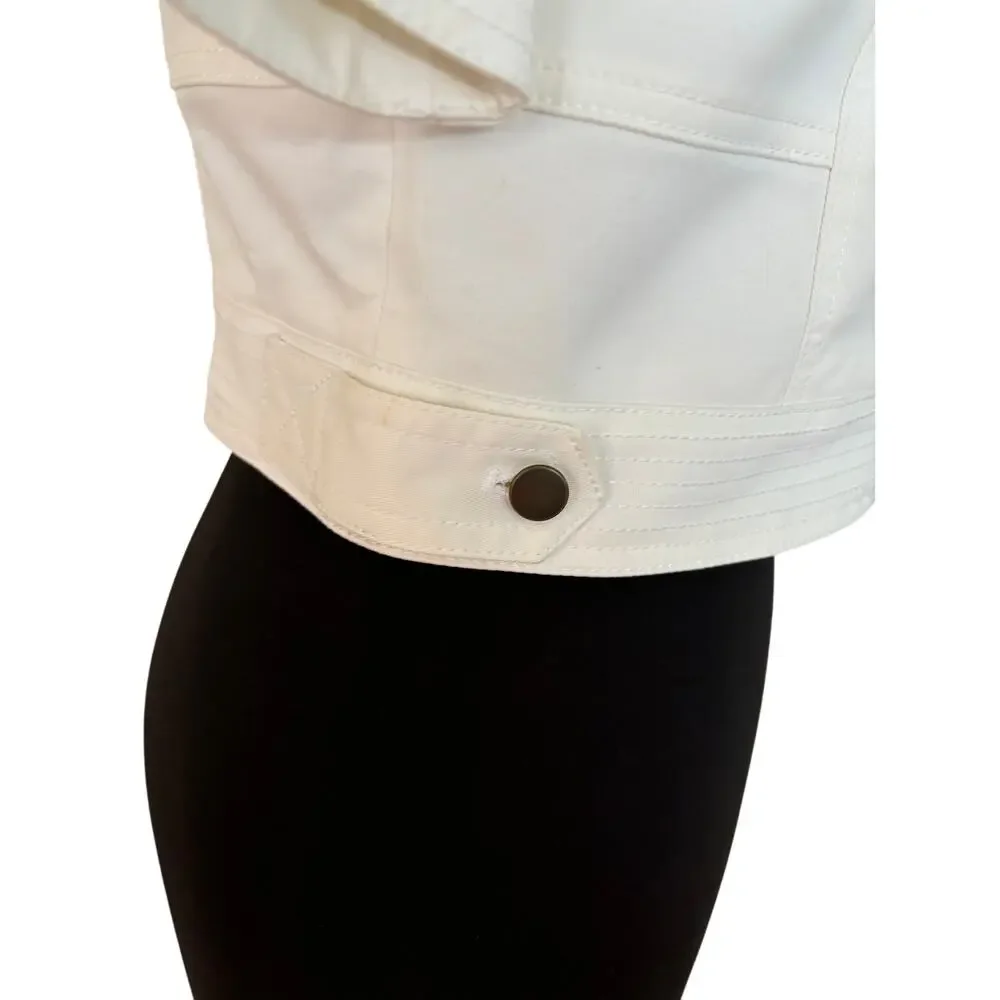 Cache White Cotton Blend Front Button Short Jacket Top Lined Side Tab NWT $118